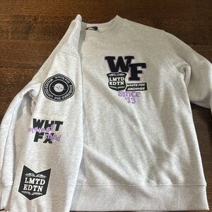 White Fox Boutique Gray Sweatshirt with Purple Accents